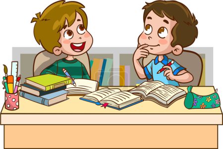 Ilustración de Dos niños estudiando juntos - Imagen libre de derechos