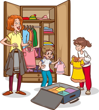 Illustration for Family preparing suitcases for vacation - Royalty Free Image