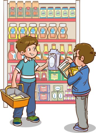 Illustration for Illustration of a boy and a boy at supermarket - Royalty Free Image
