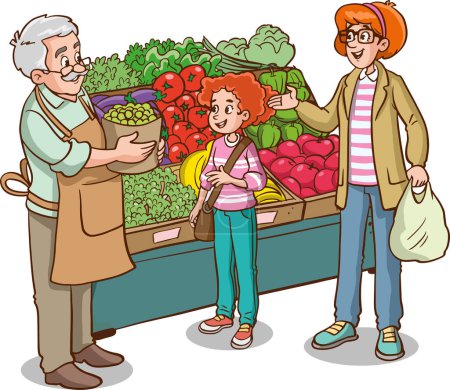 Illustration for Happy family in supermarket - Royalty Free Image