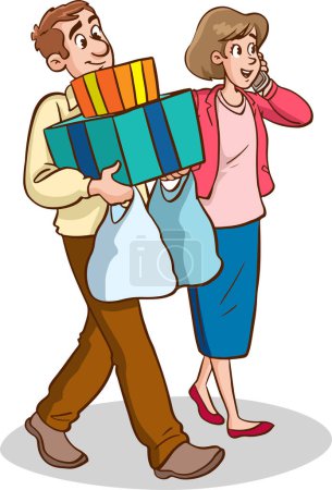 Téléchargez les illustrations : Illustration d'un couple avec un sac à provisions - en licence libre de droit