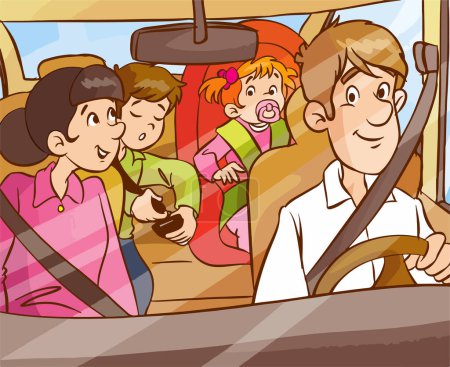 Téléchargez les illustrations : Famille conduisant une voiture - en licence libre de droit