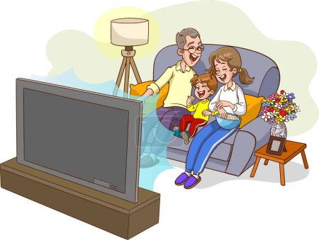 Illustration for Illustration of a cartoon family watching television. - Royalty Free Image