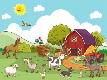 Illustration for Cartoon scene for happy animals farm - Royalty Free Image