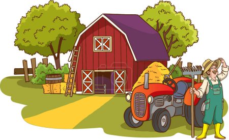 Téléchargez les illustrations : Agriculteur avec son tracteur - en licence libre de droit