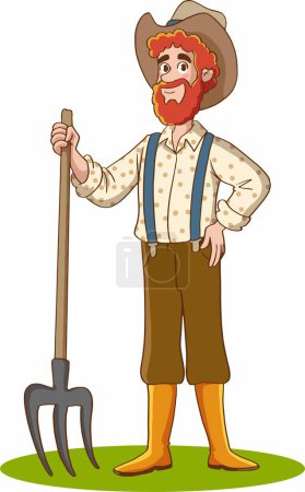 Illustration for Farmer with rake, cartoon vector illustration - Royalty Free Image