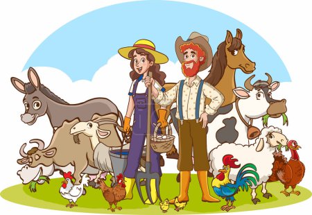 Téléchargez les illustrations : Animaux de ferme de dessins animés avec animaux de ferme - en licence libre de droit