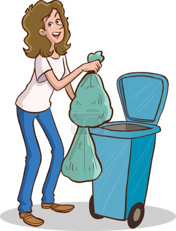 Ilustración de Mujer con ilustración de bote de basura - Imagen libre de derechos