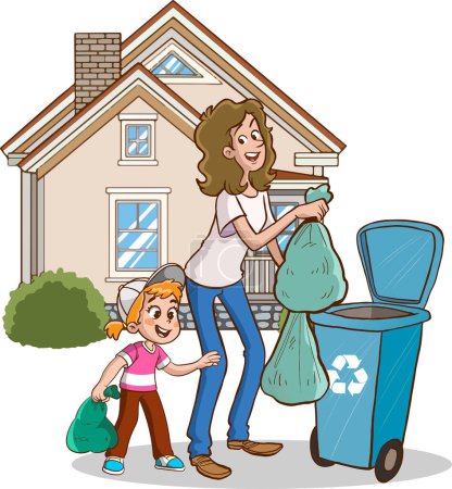 Ilustración de Ilustración vectorial de la limpieza familiar juntos - Imagen libre de derechos