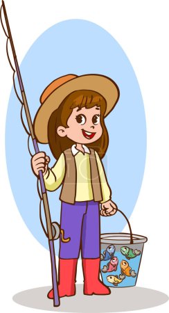 Ilustración de Dibujos animados chica sosteniendo red de pesca - Imagen libre de derechos