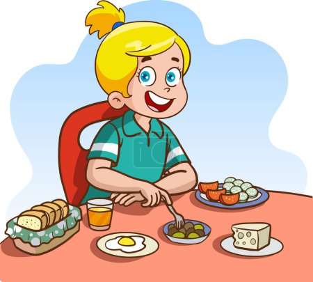 Illustration for A girl with a breakfast - Royalty Free Image