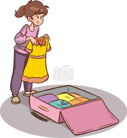 Illustration for Girl packing her clothes - Royalty Free Image