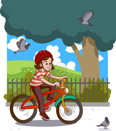 Téléchargez les illustrations : Fille mignonne avec vélo sur fond blanc - en licence libre de droit