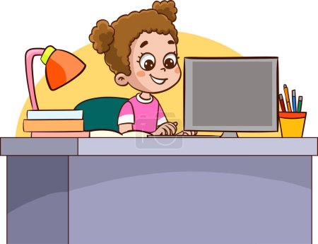 Téléchargez les illustrations : Une fille travaillant à son bureau - en licence libre de droit