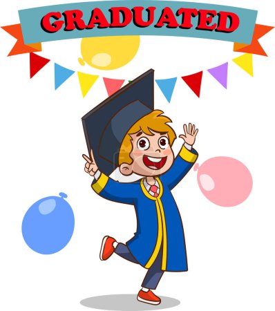 Ilustración de Feliz chico graduado con globos - Imagen libre de derechos
