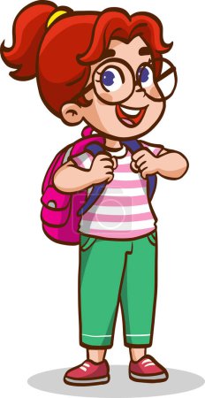 Téléchargez les illustrations : Heureux mignon enfant garçon prêt à aller à l'école dessin animé vecteur - en licence libre de droit