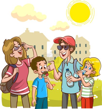 Téléchargez les illustrations : Famille heureuse avec crème glacée - en licence libre de droit