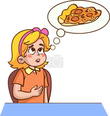 Téléchargez les illustrations : Faim fille qui veut manger pizza - en licence libre de droit