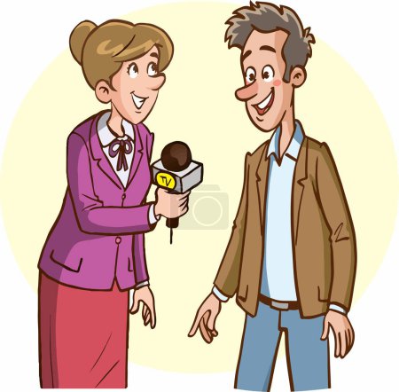 Ilustración de Hombre y mujer con radio micrófono vector de dibujos animados. - Imagen libre de derechos