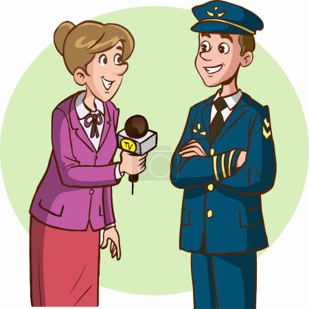 Illustration for Journalist and pilot interviewing - Royalty Free Image