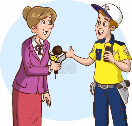 Illustration for Female journalist interviewing a male policeman - Royalty Free Image