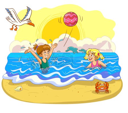 Illustration for Cute kids having fun in the sea vector - Royalty Free Image