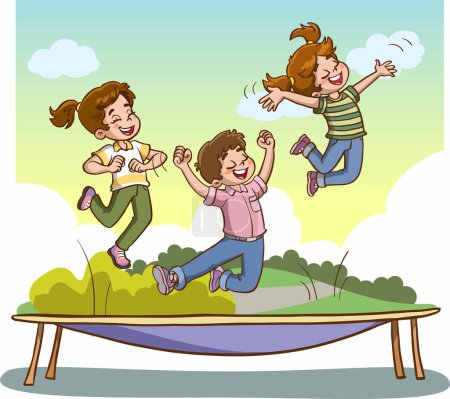 Ilustración de Feliz lindo niño sonrisa salto en trampolín - Imagen libre de derechos