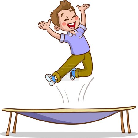 Téléchargez les illustrations : Enfants sautant sur trampoline dessin animé vecteur - en licence libre de droit