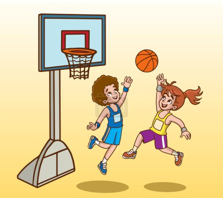 Ilustración de Niños jugando baloncesto vector ilustración - Imagen libre de derechos