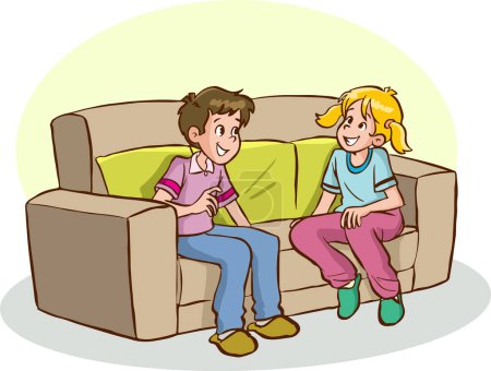 Ilustración de Niños sentados en el sofá y hablando - Imagen libre de derechos