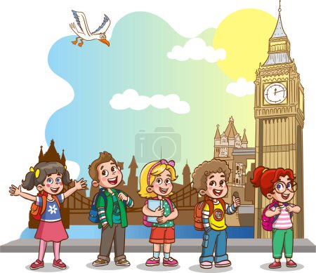 Illustration for Cute happy kids are doing world tour - Royalty Free Image