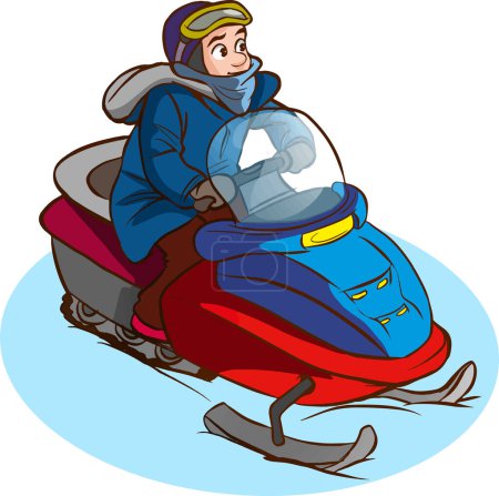 Téléchargez les illustrations : Illustration vectorielle de l'homme conduisant une motoneige - en licence libre de droit