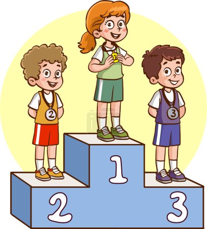 Téléchargez les illustrations : Cérémonie de remise des médailles pour les athlètes vecteur dessin animé - en licence libre de droit