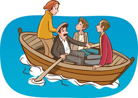 Illustration for Men fishing in the sea by boat. - Royalty Free Image