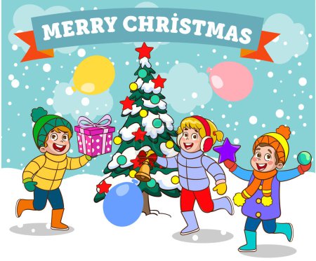 Téléchargez les illustrations : Enfants célébrant le Nouvel An et Noël - en licence libre de droit