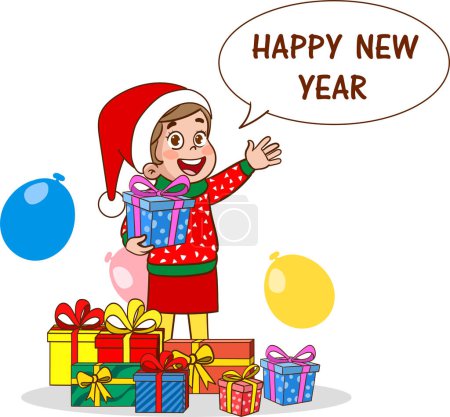 Illustration for Children Celebrating New Year And Christmas - Royalty Free Image