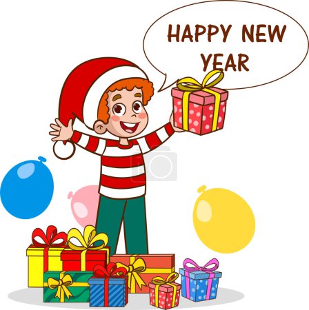 Téléchargez les illustrations : Enfants célébrant le Nouvel An et Noël - en licence libre de droit