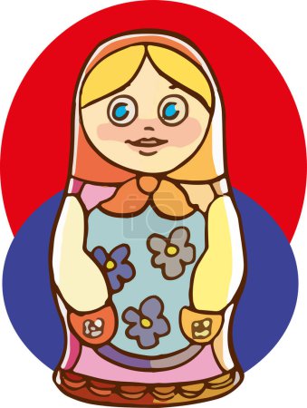 Ilustración de Muñeca rusa con una bandera rusa en sus manos, ilustración - Imagen libre de derechos