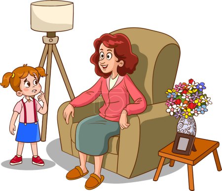 Ilustración de Madre e hijos para hablar vector de dibujos animados - Imagen libre de derechos