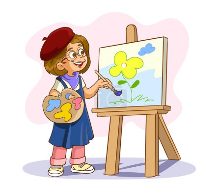 Illustration for Little kids painting on a canvas  vector illustration - Royalty Free Image
