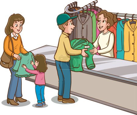 Ilustración de Familia de compras ilustración vector de dibujos animados - Imagen libre de derechos