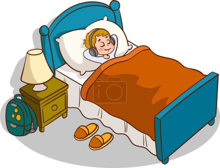 Téléchargez les illustrations : Illustration d'un mignon enfants dormir dans le lit - en licence libre de droit