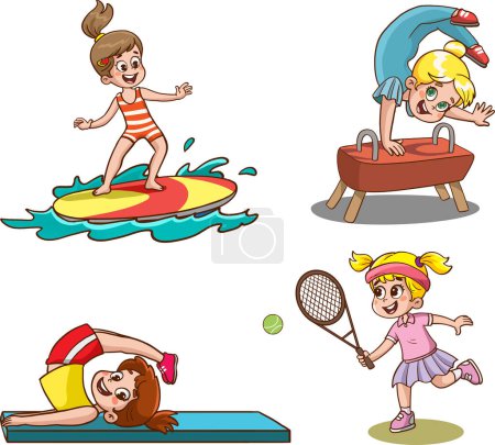Illustration for Vector Illustration Of Kids Making Sport - Royalty Free Image