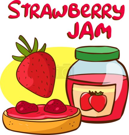 Téléchargez les illustrations : Fraises, confiture de fraises et un vecteur de dessin animé sandwich - en licence libre de droit