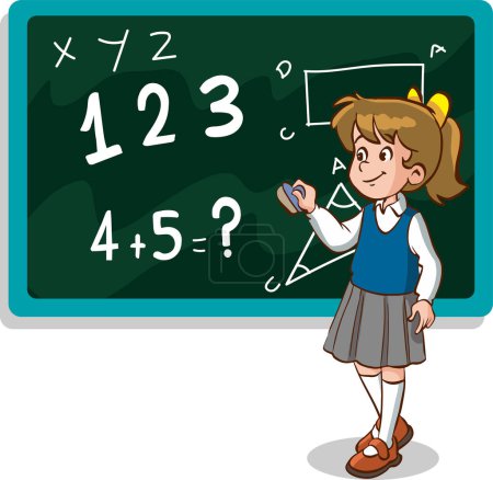 Illustration for Student erasing blackboard in class cartoon vector - Royalty Free Image