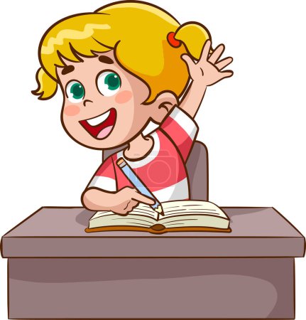 Illustration for Little kid raise hand to answer the question - Royalty Free Image
