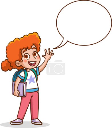 Illustration for Cute smart little children speak with balloon chat - Royalty Free Image