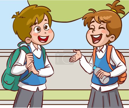Téléchargez les illustrations : Écoliers souriant et agitant - en licence libre de droit
