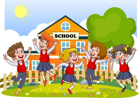 Ilustración de Escolares con ilustración de uniforme escolar - Imagen libre de derechos
