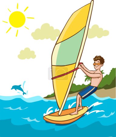 Illustration for Boy riding a surfboard - Royalty Free Image